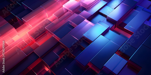 Abstract Digital Blocks squares in Blue and Pink Hues