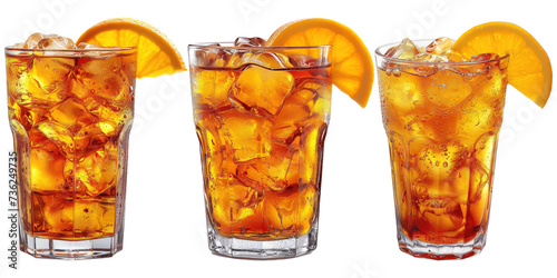 Cuba libre cocktail with ice cubes and lemon slice isolated on transparent background