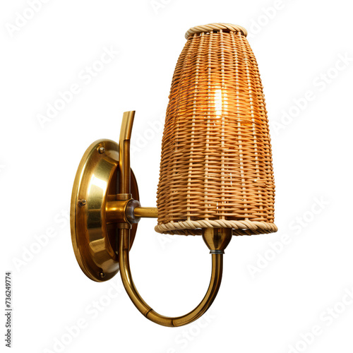 Tynell modern wall sconce rattan brass, Isolated on transparent PNG background, Generative ai photo