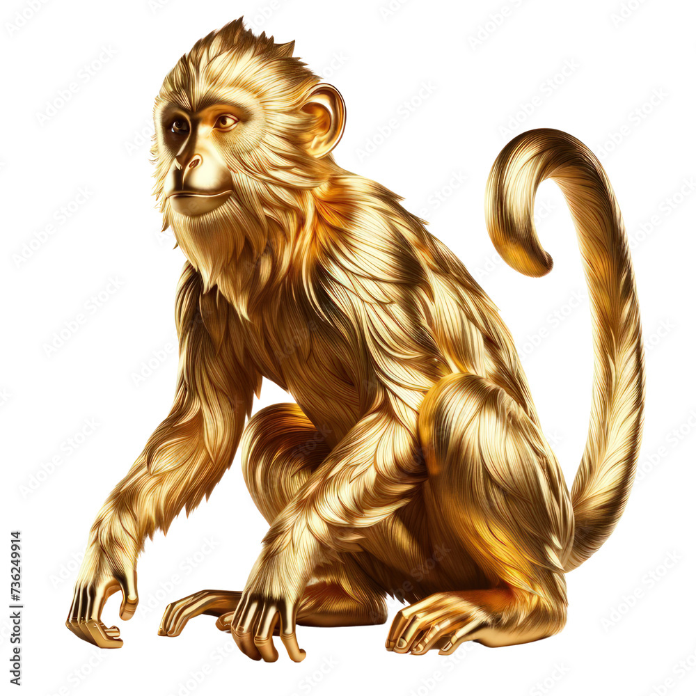 Fototapeta premium Golden Monkey ,3D rendering illustration, isolated on a transparent background.
