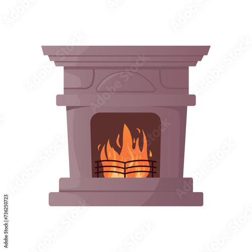 Fireplace of colorful set. This luxurious fireplace blends intricate design elements with a touch of cartoon design, perfect for an elegant interior setting. Vector illustration.