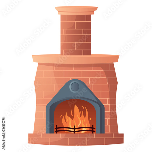 Fireplace of colorful set. The image of a lavish fireplace showcases exquisite design details and a hint of cartoonish charm, ideal for adding sophistication to any interior. Vector illustration.