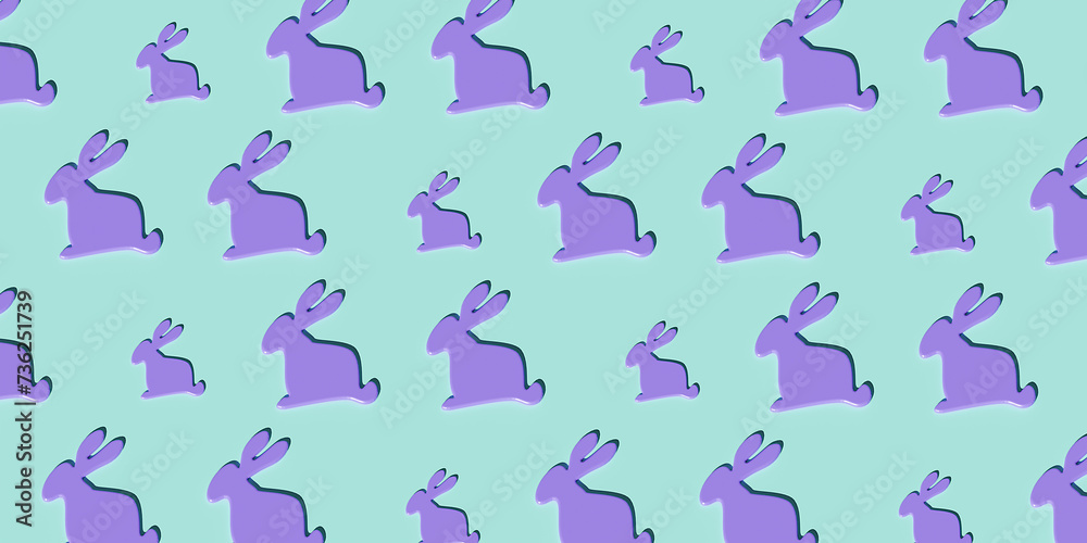 Easter 3d rabbit. Happy Easter Day - pattern, 3d banner. Pattern with rabbit. 3d render. Easter 3d rabbit. Happy Easter Day - pattern, 3d banner. Pattern with rabbit. 3d render.