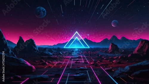 Abstract neon background with geometric shape, Beautiful frame and extraterrestrial landscape under the night sky  © Graphic Leading 