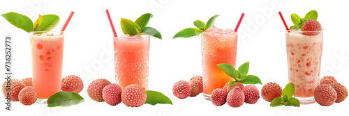 Set of lychee juice in a glass isolated on transparent background