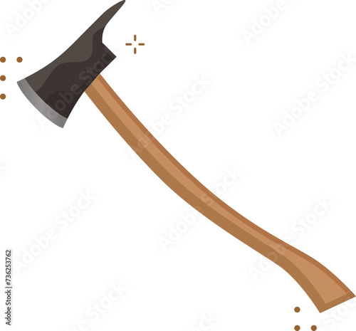 Wooden axe isolated on white background. Element for woodworking or lumberjack emblem or icon. Realistic vector illustration of metal ax with handle made of wood