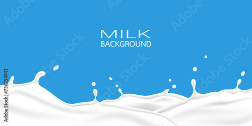 3d flowing milk with splash  background vector illustration