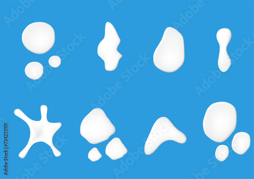 3d creamy white milk drops set  on blue background vector illustration