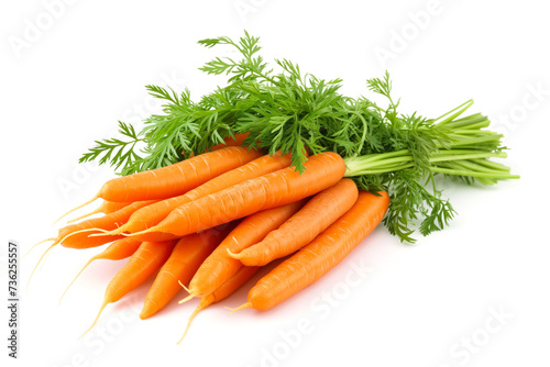 Fresh carrots with greens isolated on white
