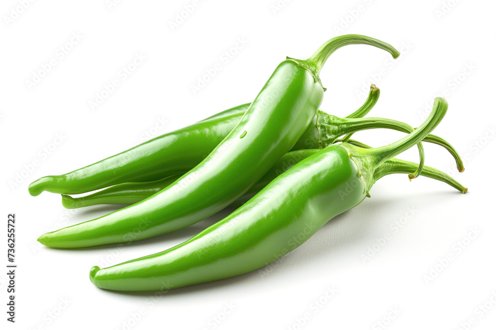 Green chili peppers isolated on white Green chili peppers isolated on white