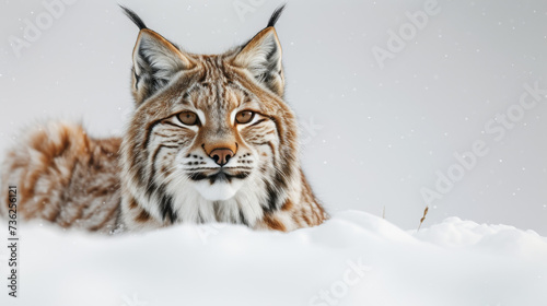 A fierce bobcat prowls through the snowy landscape, its wildcat instincts guiding its every move as its whiskers twitch in the winter air © Daniel