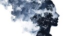 A harmonious combination of nature and humanity: a silhouette portrait merging with trees and clouds