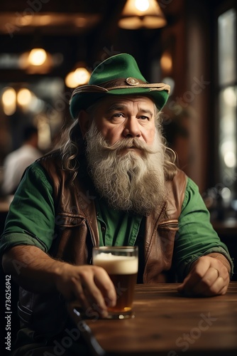 Generative AI. A Man Dwarf With Hat Drinking A Beer In A Pub