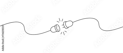 Electric socket with a plug drawn by hand. Electric plug and socket connection unplugged. Concept of connection and disconnection or 404 error. Vector illustration