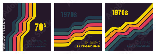 Retro vintage background in 70s style with colorful stripes. Fun abstract trendy 1970s poster. Minimalistic old cover. Vector illustration