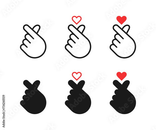 Hands making mini heart symbol icon. Mini finger heart line icons set. Hand with love icon vector illustration