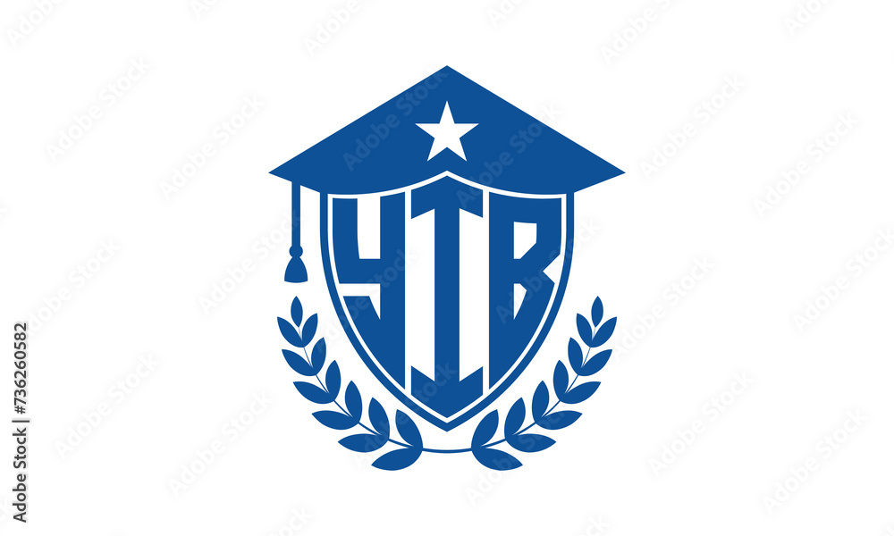 YIB three letter iconic academic logo design vector template. monogram, abstract, school, college, university, graduation cap symbol logo, shield, model, institute, educational, coaching canter, tech