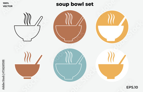 Vector icon collection for soup bowls. Signifying a hot curry bowl. Black bowl icon for serving steamed meals.