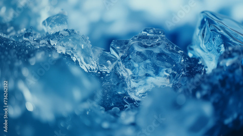 Macro shot of a melting ice glacier, showcasing the intricate patterns and vibrant blue hues,  effects of climate change and global warming