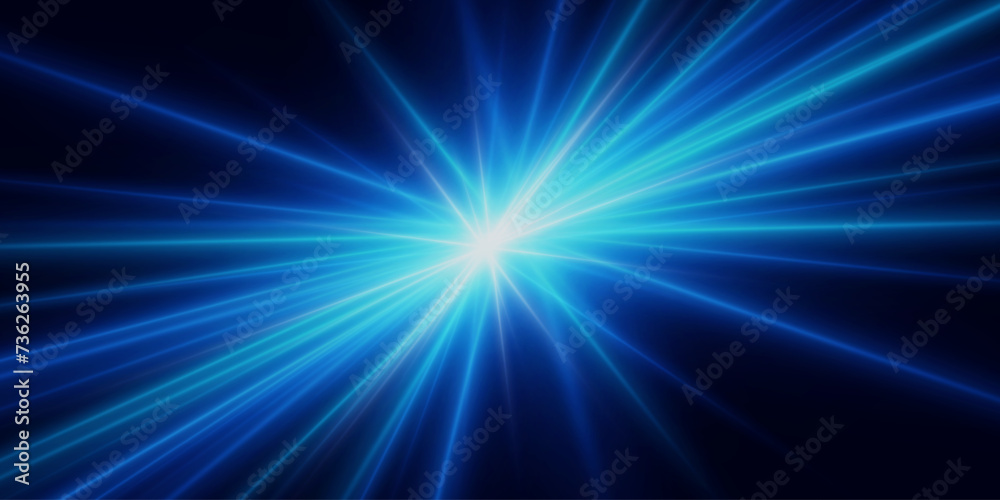 High speed light lines, blue rays of light. Neon light effect.