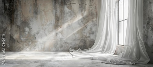 Elegant white curtain hanging gracefully in front of a sunlit window