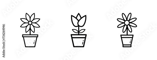 Flower pot Icon. Lineal Style Flower pot Outline Icon Vector Illustration