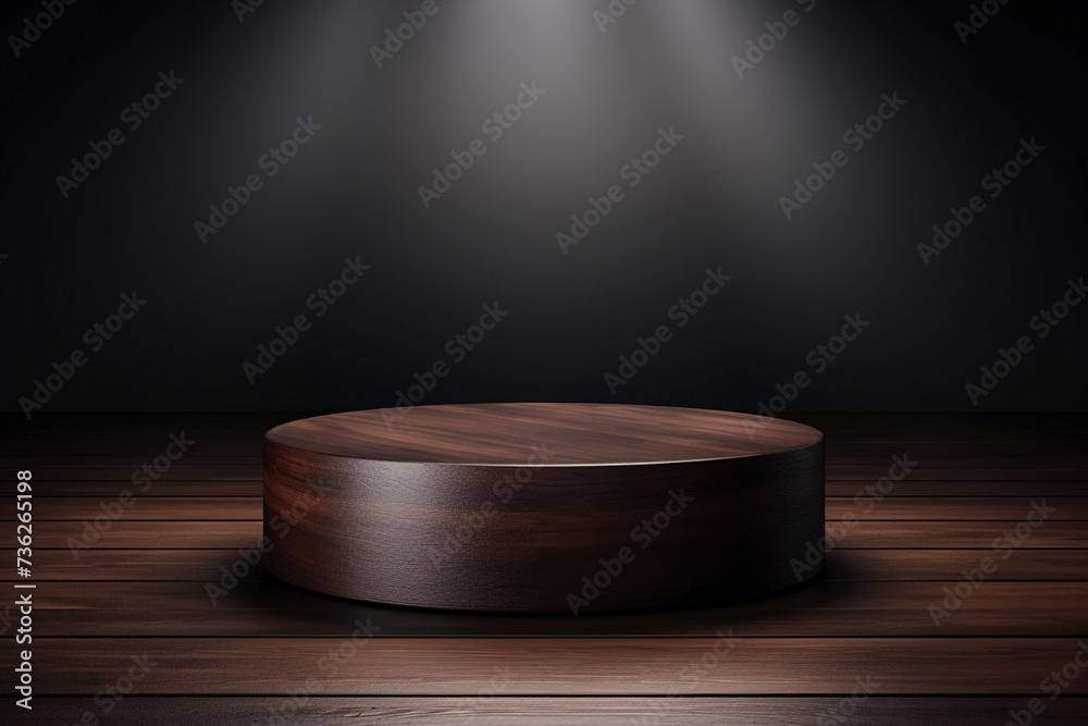 A circle-shaped wooden product podium. (Generative AI) A circle-shaped wooden product podium. (Generative AI)