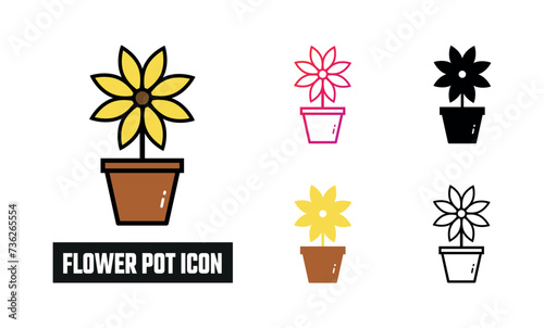 Flower pot Icon Set Vector Illustration