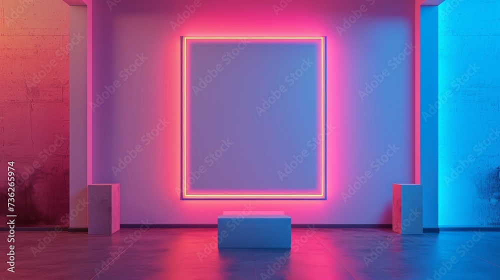 Fototapeta premium An empty room with neon light on a wall