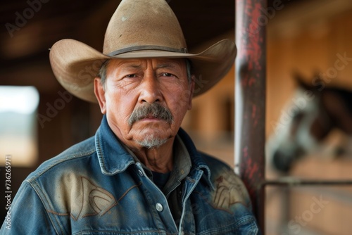American cowboy standing in stables portrayed in portrait © LimeSky