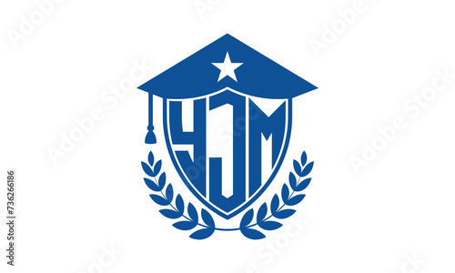 YJM three letter iconic academic logo design vector template. monogram, abstract, school, college, university, graduation cap symbol logo, shield, model, institute, educational, coaching canter, tech photo