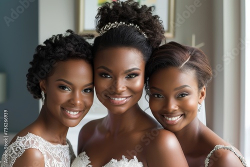 A stunning African American bride and her family gather for a pre wedding photo photo