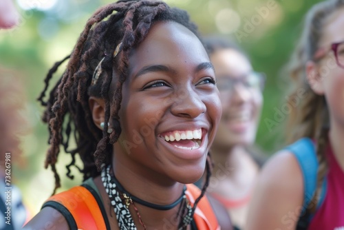 African American female student laughing with friends