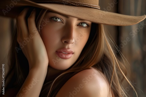 Attractive lady wearing a cowboy hat