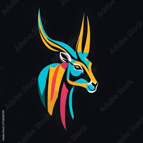 flat vector logo of Antelope colorfull isolated on black solid background  Upscaling by