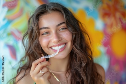 A lovely lady showcasing Invisalign promoting dental health photo