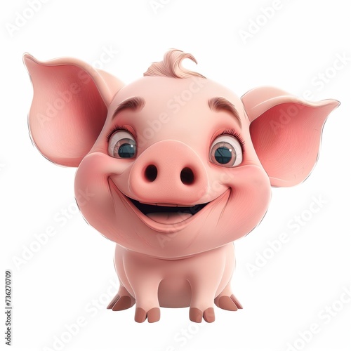 Cute pink piglet  with eyes and a smile  children s toy  3d illustration.
