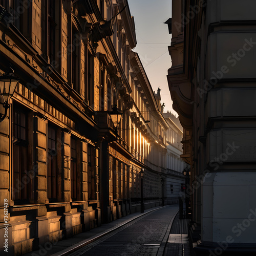 Highlight the contrast between shadow and light as dawn breaks over historic facades. © Social Material