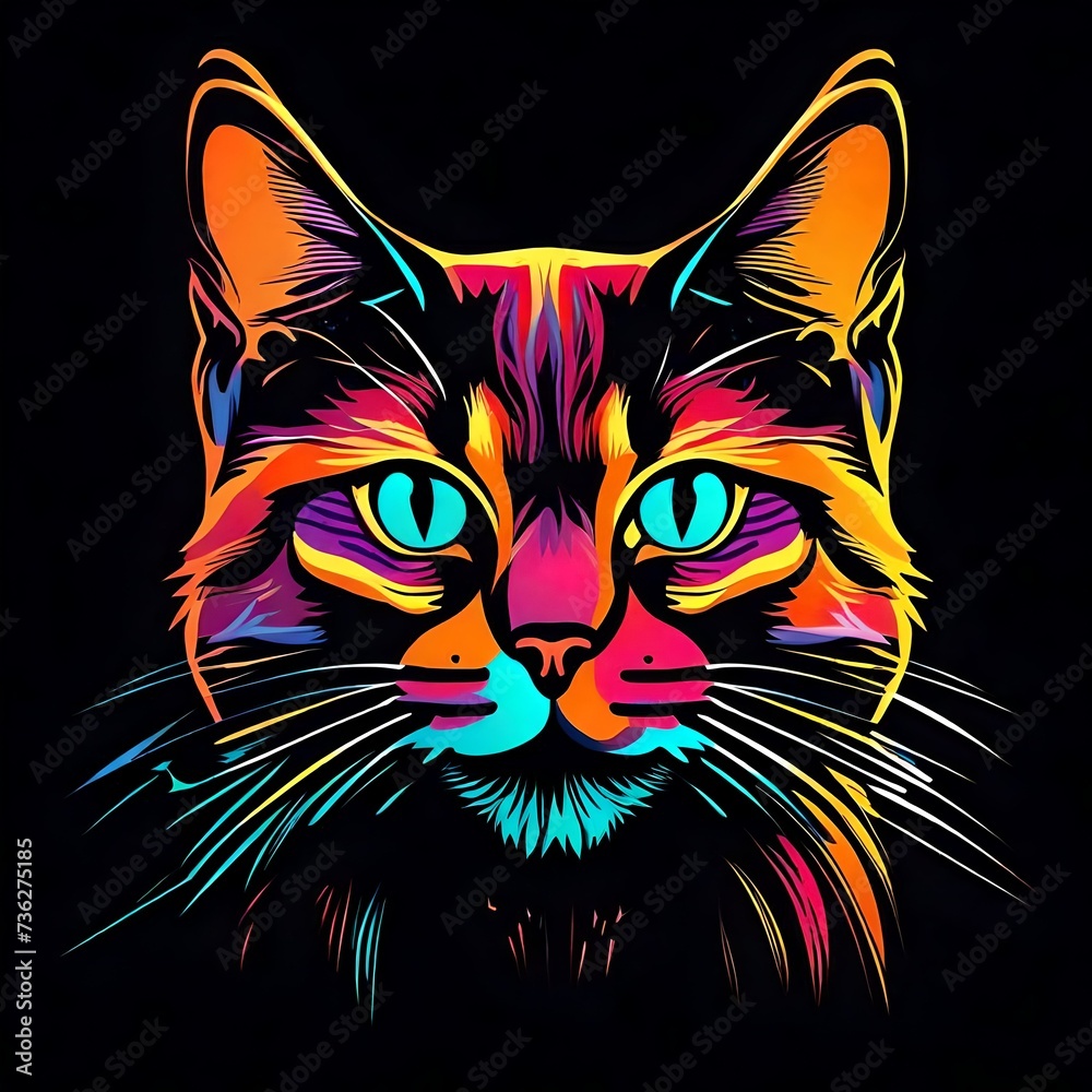 vector logo of cat colorfull isolated on black background