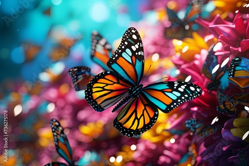 Beautiful monarch butterfly background and Colorful flying butterflies illustration © pixeness