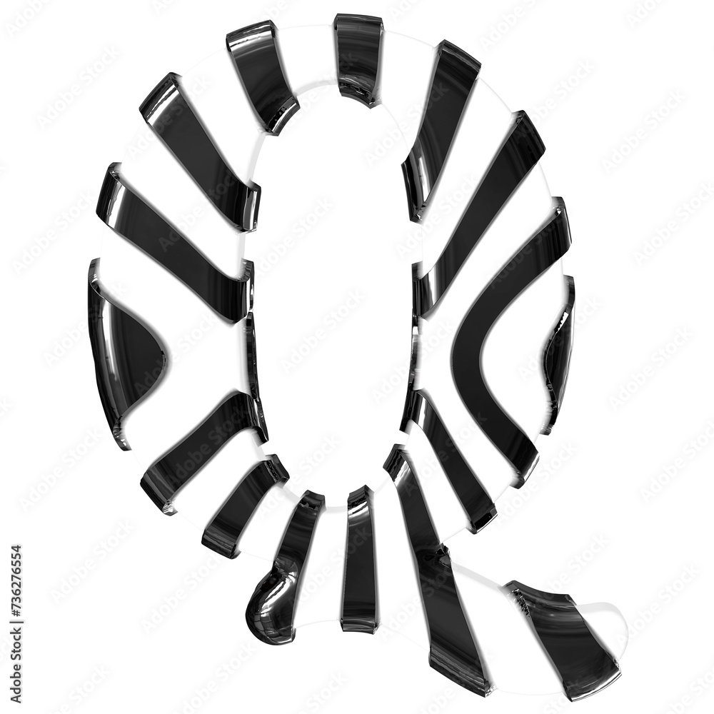 White symbol with black thin straps. letter q White symbol with black thin straps. letter q