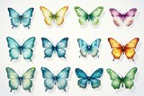 Beautiful monarch butterfly background and Watercolor flying butterflies illustration set