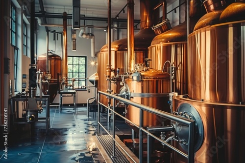 Industrial brewery fittings: A detailed view of brewing equipment with a pressure gauge, used in the fermentation stage of crafting beer, often seen in a brewpub or distillery..