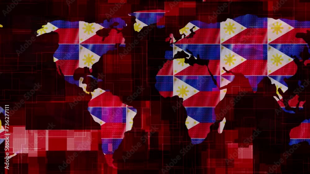 Philippines Flag Earth Map Glowing Technology Motion News Background