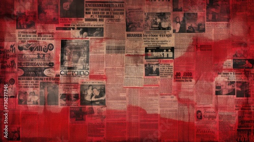 The background is old newspaper clippings in Crimson color.