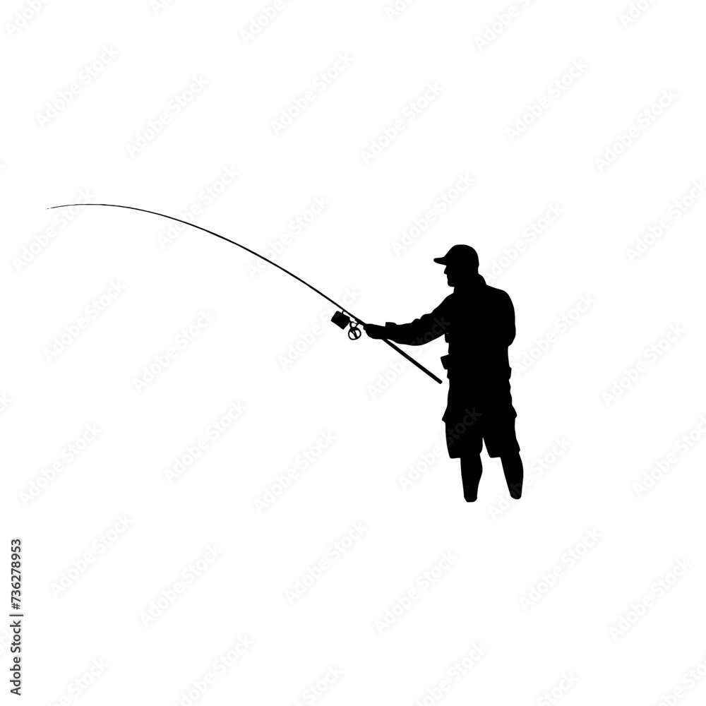 

silhouette of fisherman with rod