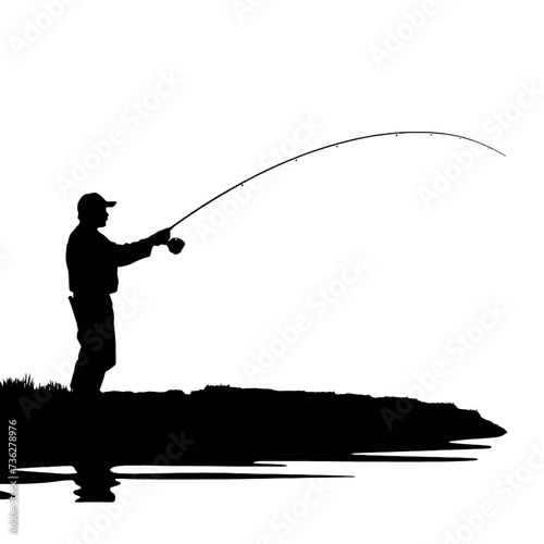 silhouette of fisherman with rod