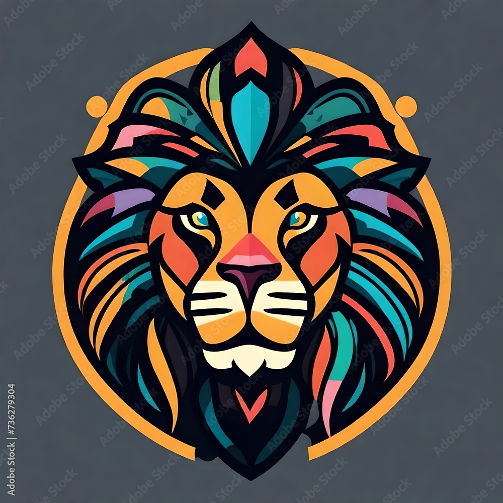 Naklejka premium flat vector logo of lion colorfull isolated on black solid background