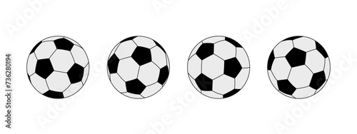 A set of soccer balls in different angles on a white background.