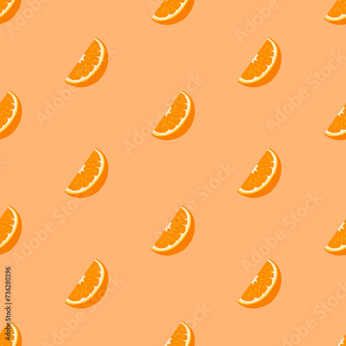Orange fruit seamless pattern. Vector illustration of orange fruit on orange background.